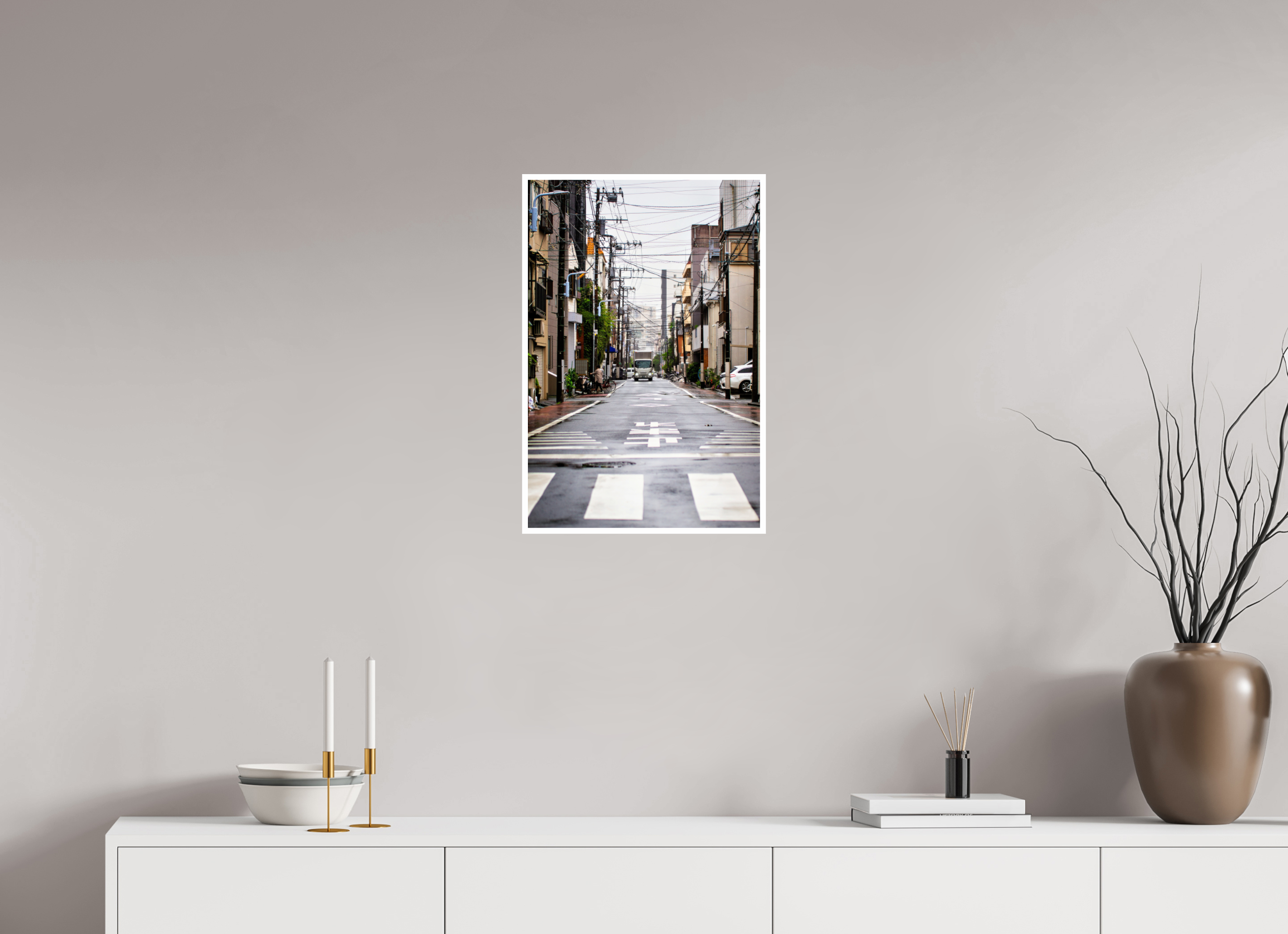 40 x 60 cm, Impression Fine Art Rue tranquille sous la pluie