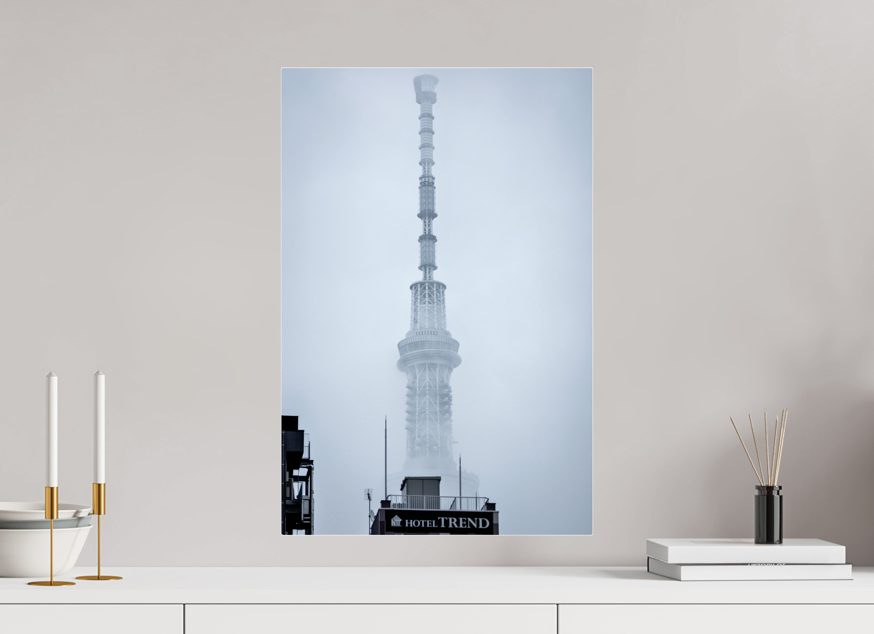 40 x 60 cm, Tirage photo sous Plexi Skytree dans la brume